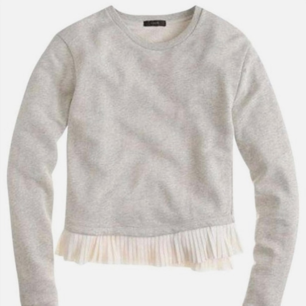 J. Crew Layered Grey and White Ruffled Sweatshirt